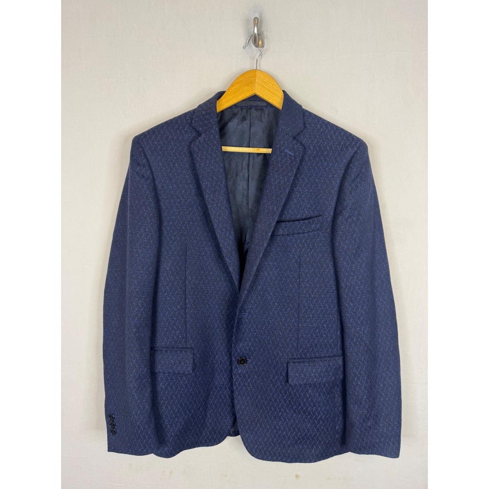 Versace Collection Navy Blue Wool Cashmere Geometric Blazer Sport Coat Men 38R